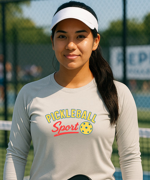 Pickleball Sport | Long Sleeve Performance Tee by Pepini Pickleball β white Men's Long Sleeve Performance Tee front view